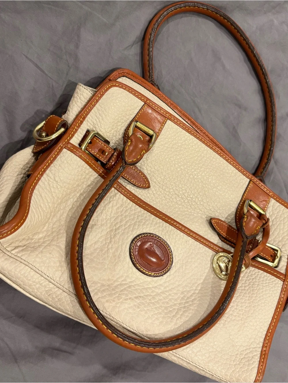 Dooney & Bourke Cream and Tan Leather Satchel